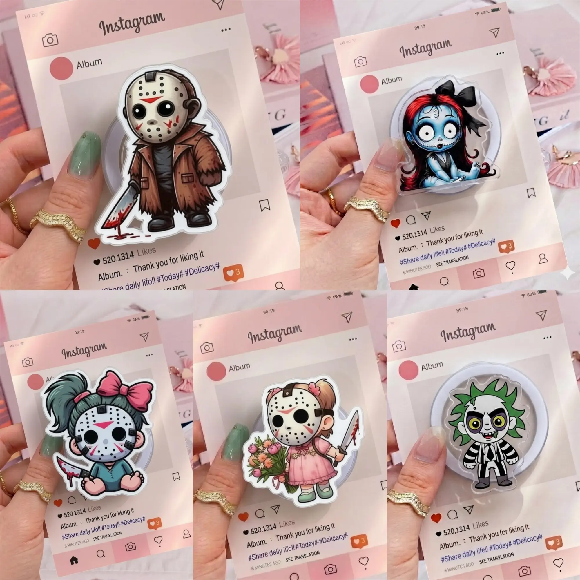 Cute Chibi  Acrylic Phone Grip Holder, Aesthetic Collapsible Stand for Smartphones