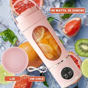 Portable Electric Blender Cup 23.67 Oz with 12 Blades LCD Display USB Rechargeable 50 Watts One-Button Control for Smoothies Juices and Teas Ideal for Home Use