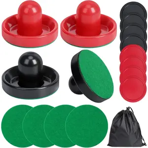 Coopay Air Hockey Paddles and Pucks, Air Hockey Pushers with Nylon Storage Bag, Goal Handles Paddles Replacement Accessories for Game Tables(4 Pushers 96mm with Pads, 8 Pucks 64mm)