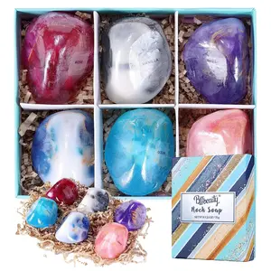 6Pcs Gemstone Bar Soap Set BFF Beauty Natural Moisturizing Hand Face Body Soap Rocks Luxury Birthday Valentine Gifts for Women Men