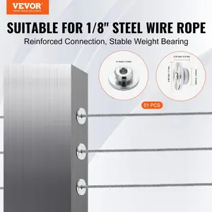 VEVOR 51Pack Cable Railing Kit 1/8 Wheel Protector Sleeves, Bundle with Black Invisible 1/8 Swage Tensioner and Terminal, Cable Railing Post Safeguard Covers for 0.41inch Horizontal Hole Post