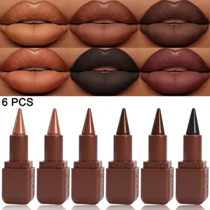 6Pcs Chocolate Brown Lipstick Set Long Lasting Creamy Matte Makeup Waterproof TransferProof Rich Pigmented Lip Glossy Non Drying Buildable Coverage Cosmetic