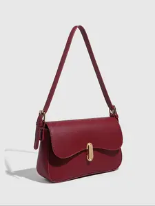 Ladies' Burgundy shoulder bag, retro fashionable patent leather handbag ladies' bag wine red fall 2024 new product, ladies' bag, one shoulder commuter fashionable casual armpit bag, Christmas red bag, Elegant commuter bag