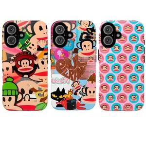 Cute Paul Frank Julius Monkey Colorful Cartoon Character Fan Art Trendy Tough Phone Case. Nostalgic Y2K Aesthetic Heavy Duty Shockproof Protective Smartphone Cover for iPhone 17 Pro Max 16 Air 15 14 13 12 11.