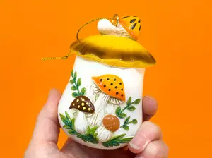 Merry Mushroom-Inspired 70s Hand-Painted Christmas Ornament Merry Mushroom-Inspired 70s Hand-Painted Christmas Ornament