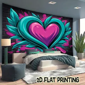 2D Flat Banners-1pc Festival banner Graffiti Artistic Heart Pink Theme Design multi-functional decoration suitable for festivals, courtyards, studios, homes and garden celebrations- perfect Valentine 's Day gift