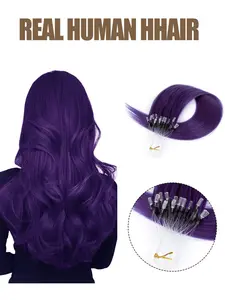 50Pcs 30G a Pack Microlink Hair Extensions Human Hair Hot Pink Hair Extesions with Micro Ring Micro Loop Human Hair Extensions Remy Natural Hair Micro Bead Hair Extensions for Highlight Colorful Hair Purple red green Hair Soft Hair for Women cosplay