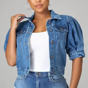Denim jacket short sleeve puff sleeve jacket women