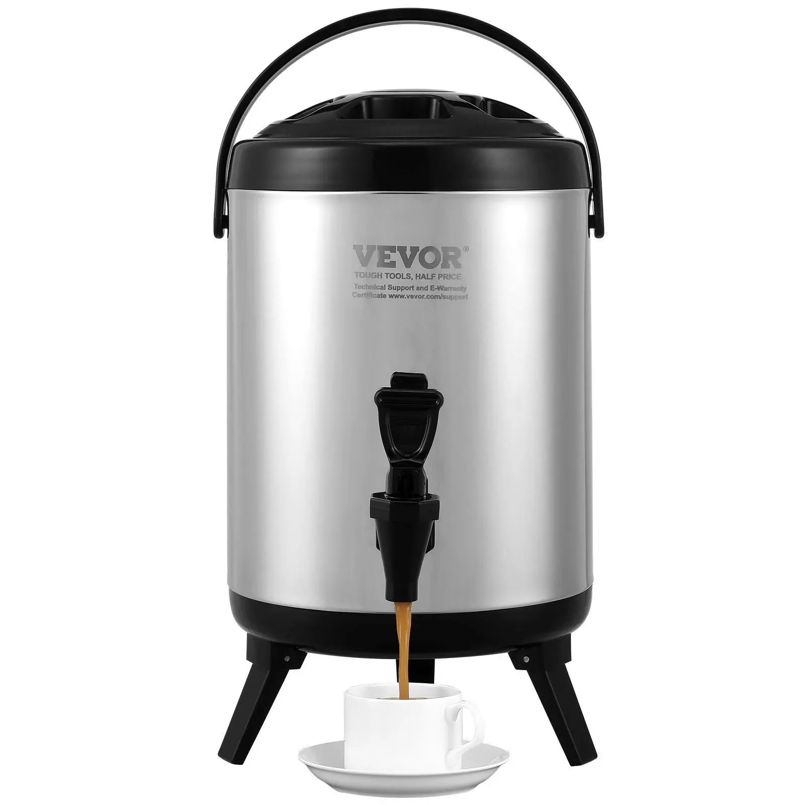 VEVOR Stainless Steel Insulated Beverage Dispenser,  1.5 Gallon 6 Liter, Thermal Hot and Cold Drink Server Dispenser with Spigot Handle, Food-grade for Hot Tea Coffee Water Restaurant Drink Shop#BackToSchool