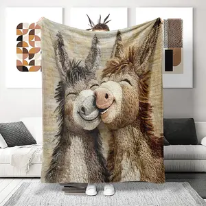 Cute Comfortable Flannel Blanket with Cute Donkey Design, Perfect Gift for Any Occasion, Soft Skin-Friendly Material for Home Use, Cozy Throw Blanket