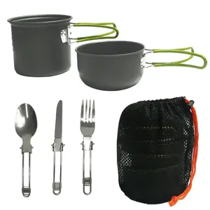 Portable Camping Cookware Set for 1-2 Person, Lightweight Non-Stick Camping Pot & Pan Set with Camping Utensils for Backpacking, Hiking, and Picnic