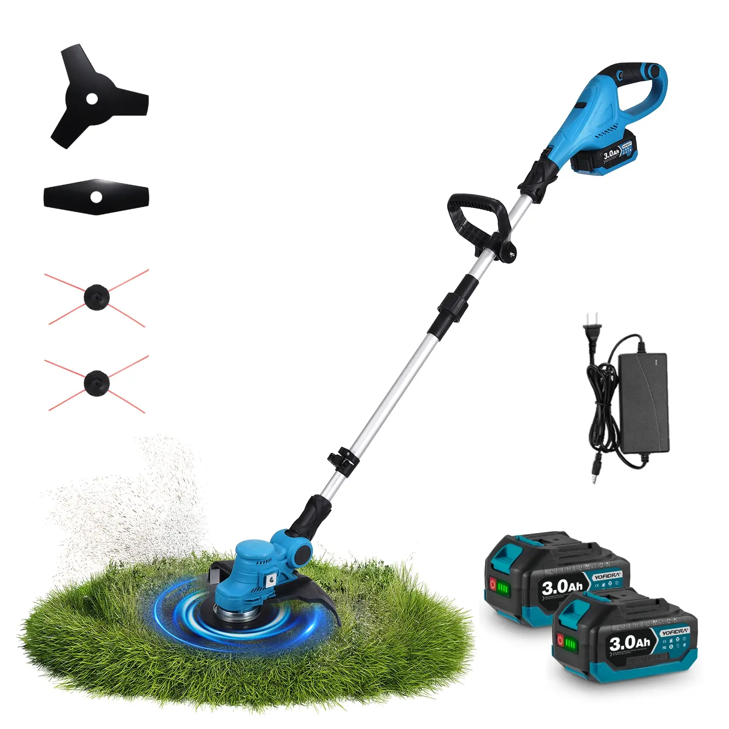 Yofidra 3-in-1 Cordless Weed Eater with 20V Portable Power Battery, Adjustable Shaft & Blade Set｜12000RPM Brush Cutter for Lawn, Edging & Bush Trimmin