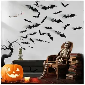 120pcs Halloween Bats Decorations Outdoor Indoor, Halloween Party Supplies, 3D Bat Stickers for Wall Window Home Kitchen Scary Decor (4 Sizes, Black) halloween party halloween  bats
