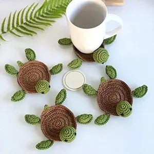 Handmade Crochet Turtle Coasters , Fabric Knitted Cup Pads, Artisanal Crafted Decorative Drink Mats, Ideal for Home Decor & Housewarming Gifts