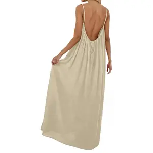 Elegant Summer Bohemian Casual Backless Cami Dress with Adjustable Drape and Back Tie Perfect for Beach Womenswear Lounge House Sundress