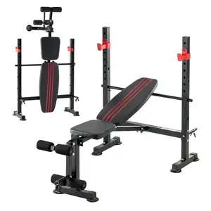 Adjustable Weight Bench with Squat Rack – 5-in-1 Foldable Home Gym, 650 LBS Capacity, Multi-Position Bench Press Station for Leg Curls, Incline & Decline Workouts