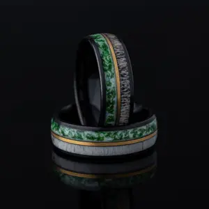 Moss World - Moss Agate & Deer Antler Ring, 8mm
