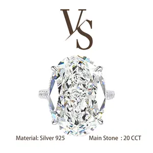 [Venus Jewelry] Lab Created Gemstone 20 CCT Giant Oval Party Luxury Design Solid Silver 925 Ring