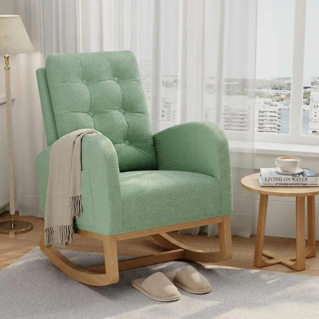 GAOMON Modern Linen Fabric Rocking Chair, Upholstered Glider with High Backrest, Padded Easy-Clean Seat, Armrest, 300 lbs Capacity for Nursery, Bedroom