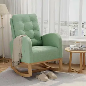 Gaomon Linen Fabric Modern Nursery Rocking Chair - Upholstered Glider with High Backrest, Padded Seat, Armrests, Contoured Fit, Easy Assembly, Quiet Operation for Nursing Room, Bedroom