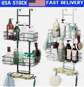Over the Door Hanging Shower Caddy Basket w/Hooks, Bathroom Storage Rack Shelf