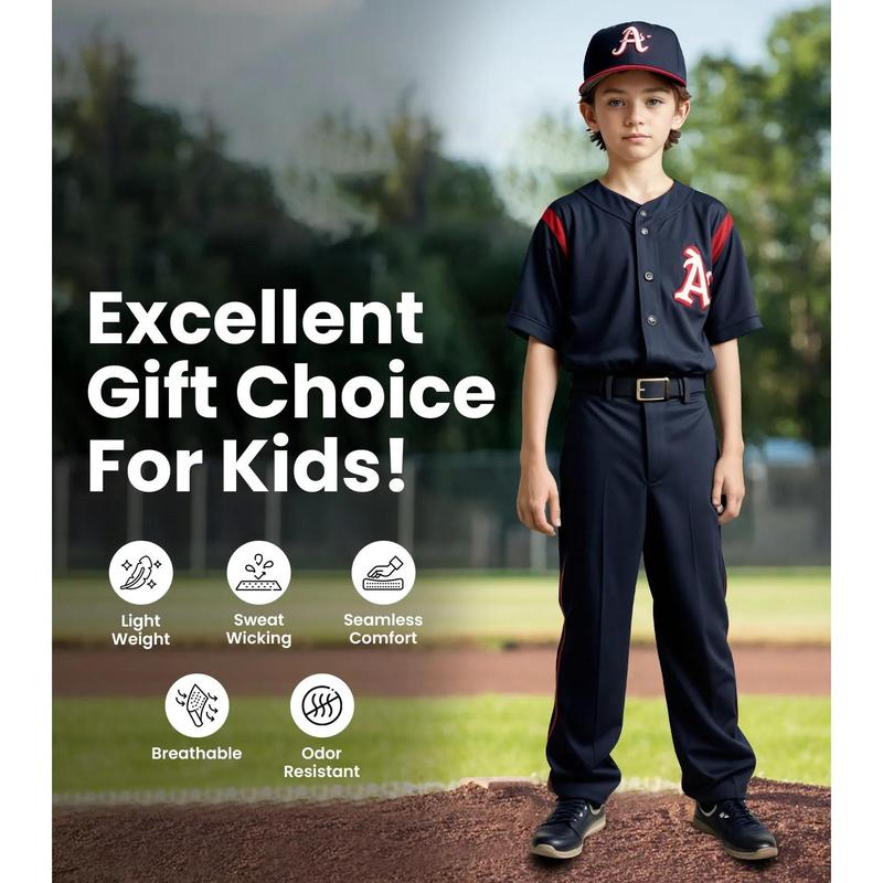 Exxact Sports Pull-Up Youth Baseball Pants with Adjustable Drawstring, Full-Length, No-Fly, Open Bottom Boys Baseball Pants (Black)