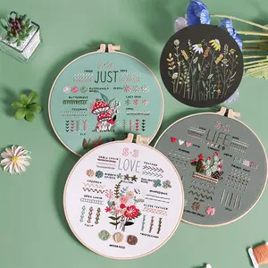 Embroidery Kit for Beginners - 4pcs Embroidery Kits with Flower Pattern, for Beginners Adults Needlepoint Kits DIY Sewing Cross Stitch Practice Kit, Include 1pc Hoop