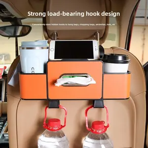 Car Seat Rear Leather Multi-Functional Storage Box, Car Paper Towel Holder Organizer Bag, Water Cup Rack Hook Storage Box