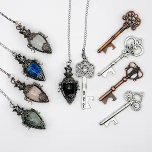 Crystal Hecate's Key Pendulum - *Select Your Stone Metal & Key Charm* - *FREE* Yes-No Dowsing Board - Perfect Gift for Witches - Divination.