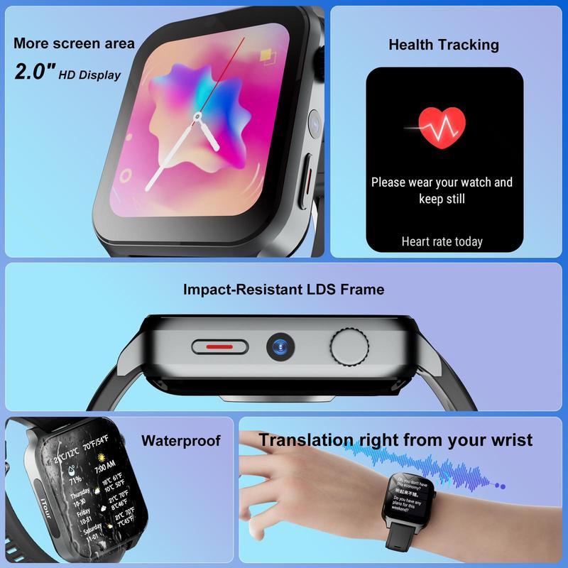 iTourTranslator AI Translator Smart Watch, Real Time Language Translator 127 Languages, Offline Translation Device for Men Women, Fitness Tracker Smartwatch with HR, Sleep Monitor, 9 Sport Modes