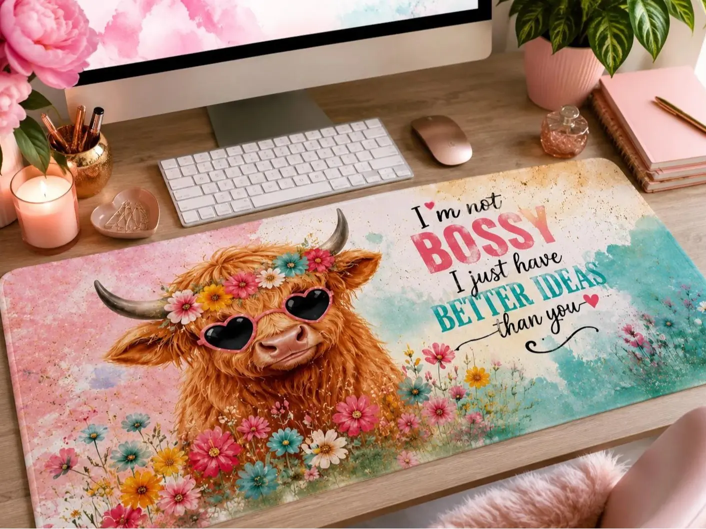 Highland Cow Desk Mat, Farmhouse Style Mouse Pad