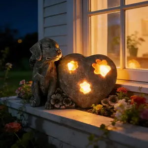 Garden Stone in The Shape of a Heart for Remembering Your Pet Dog, Featuring Wings, Serves As an Outdoor Memorial Headstone to Honor The Loss of Your Dog, Ideal Memorial Gift for Lose Pet Owner