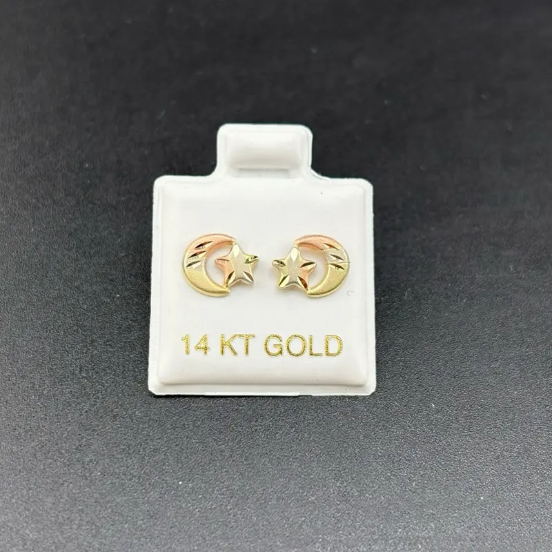 Gold 14k causal earrings Moon/star design