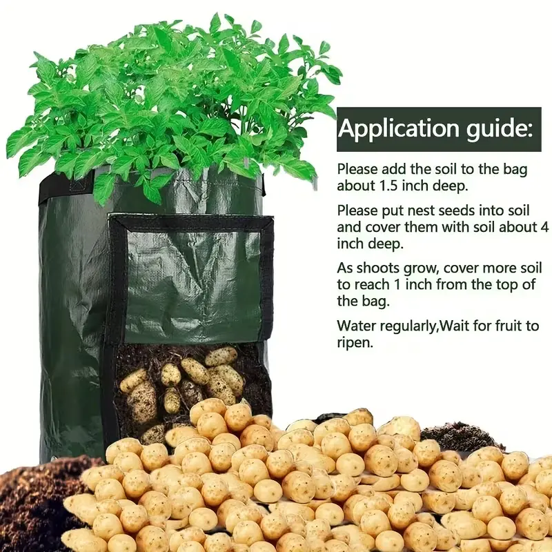 2-Pack 7-Gallon Garden Potato Planting Bags with Flip Cover and Handles, Breathable Fabric Pots, Heavy-Duty Vegetable Grow Bags, Suitable for Tomatoes, Fruits, Carrots, Onions, Potatoes, Strawberries, and Other Vegetables. Flip-Top Planting Bags (Green)