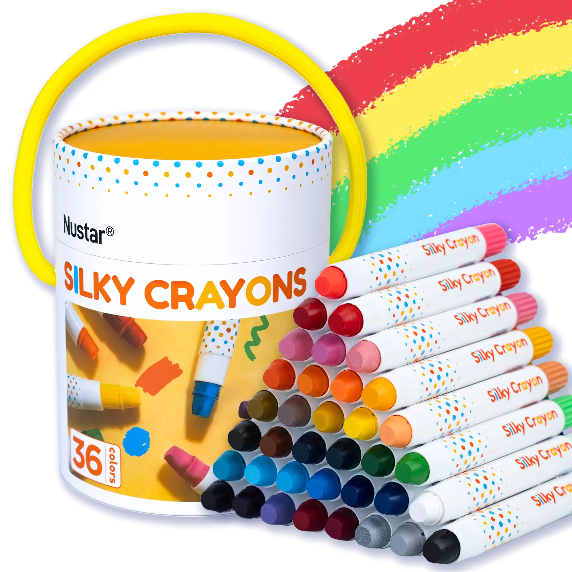 NUSTAR Jumbo Twistable Silky Crayons, 36 Colors Washable Extra Thick Child-Friendly Crayons for Toddlers Ages 2+, Non-Toxic Unbreakable Art Supplies for Creative Play, Coloring Gift with QR Code Pages