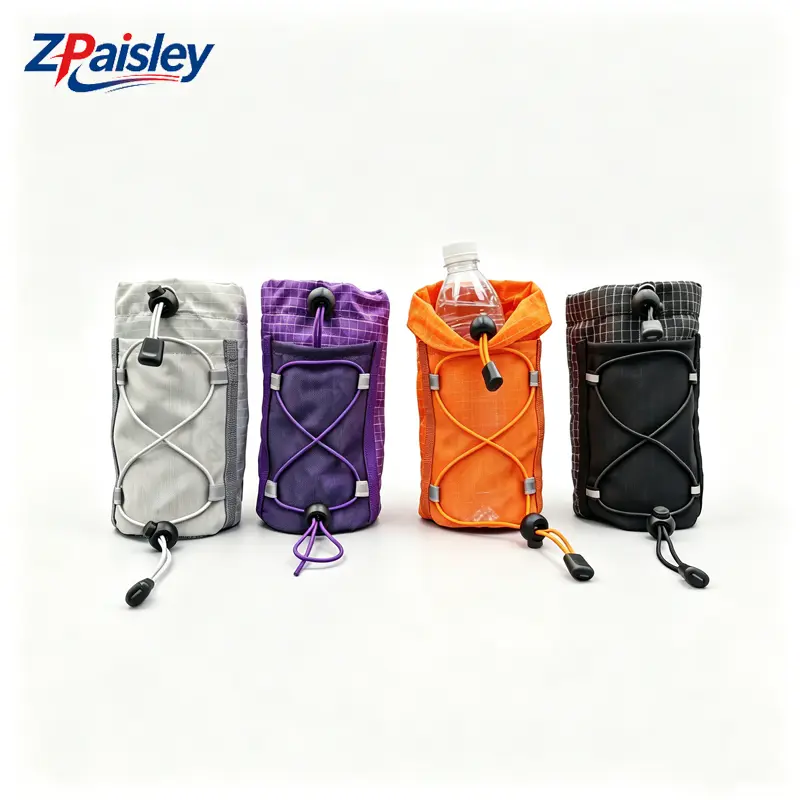 1Pc Lightweight Ripstop Clip On Water Bottle Holder, Drawstring Hydration Pouch with Elastic Cord, Portable Backpack Water Bottle Carrier Sleeve for Hiking Camping Cycling Travel