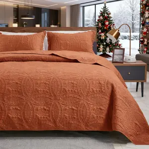 Quilts For Queen Bed Orange Bedspreads - Soft Bed Summer Lightweight Bedspread Comforter - Modern Style Coin Pattern Coverlet For All Season - 3 Pieces (1 Quilt, 2 Pillow Shams) Christmas Gift.