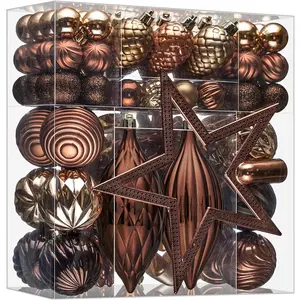 128-Piece Christmas Tree Decoration Set, Classic Shatterproof Ornaments-Plastic Hanging Ball Decorations in Bulk, Ideal for Christmas Tree Decorating and Holiday Parties, Brown Style