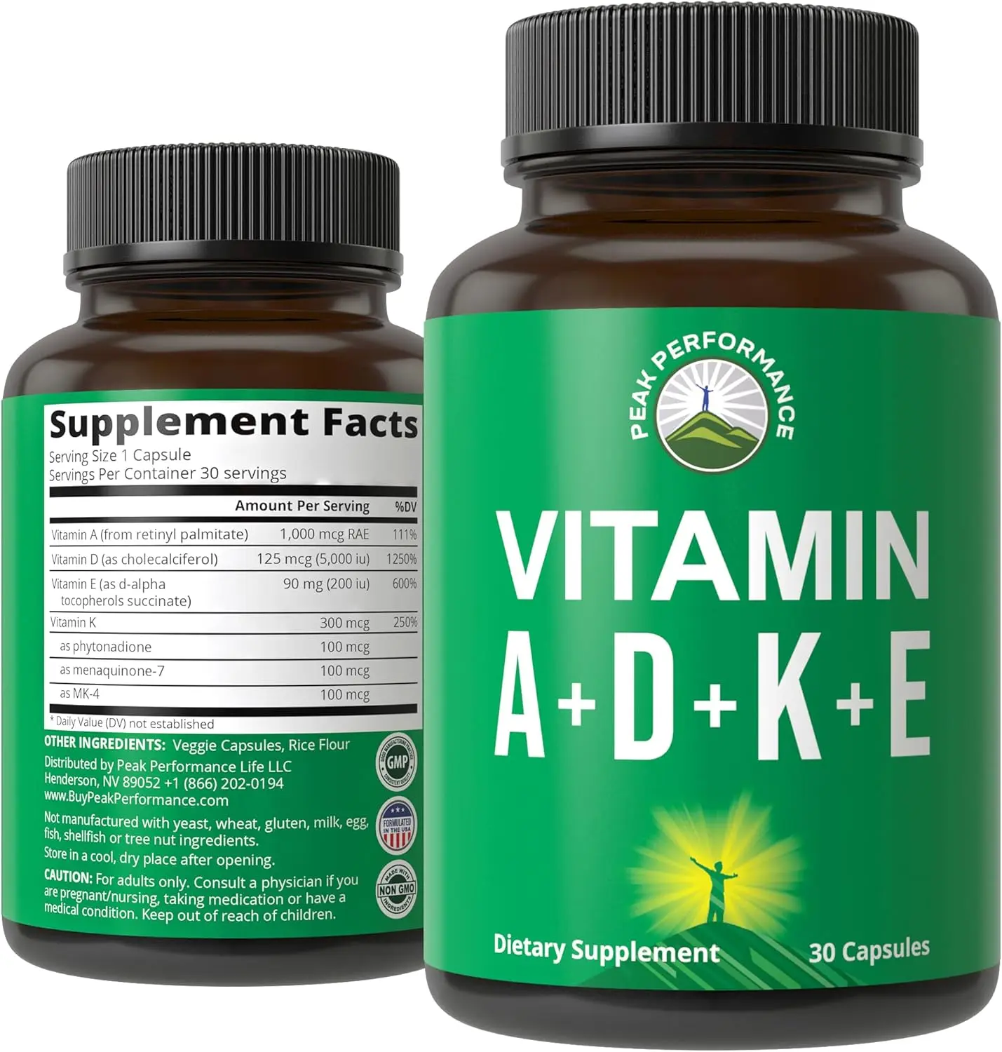 Vitamins D 5000 IU with A K and E All in 1 Vegan Capsules ADK Vitamin Supplement with D3 K2 Essential Multivitamin for Mood Booster Immune Support Bone Density Vision and Heart Health Defense 120 Count