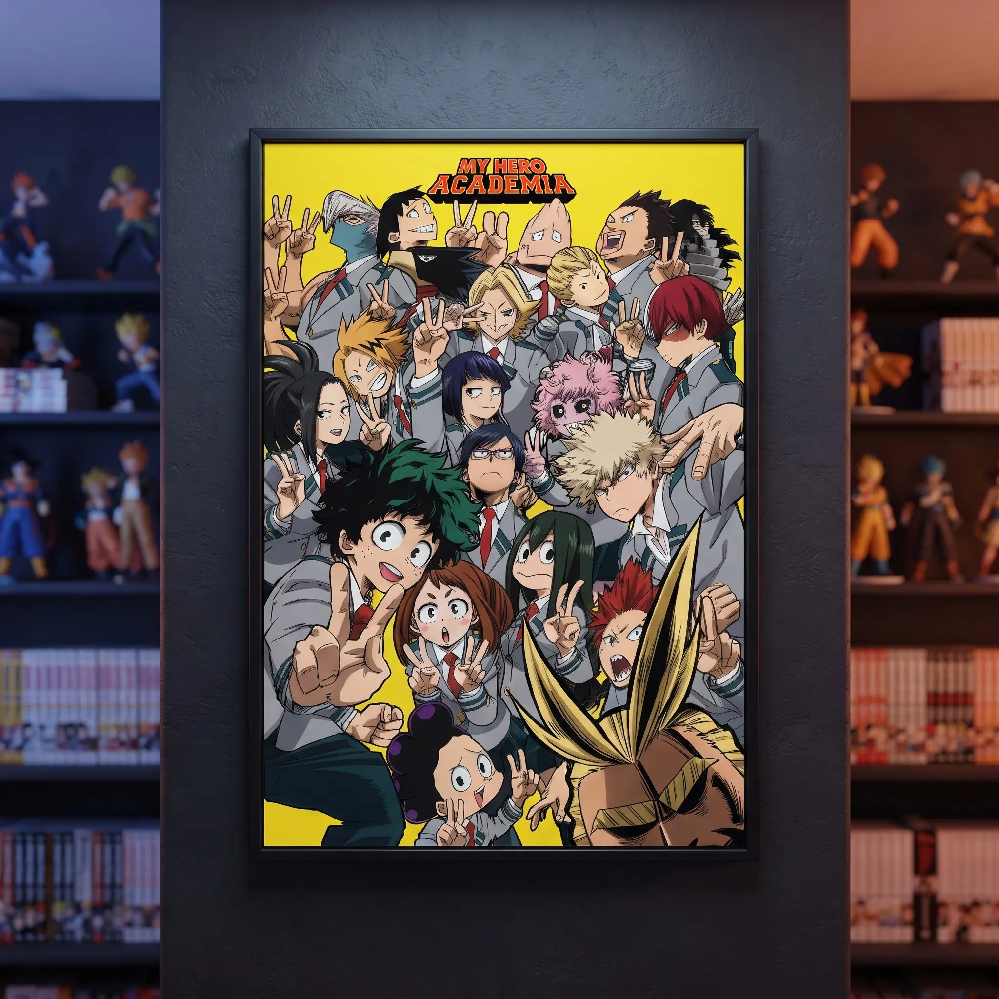 Framed My Hero Academia School Group Print, Naruto Themed Home Decor for Room Wall Art