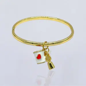 14k Gold Plated Bracelet with Coffee pot and Cup Charm