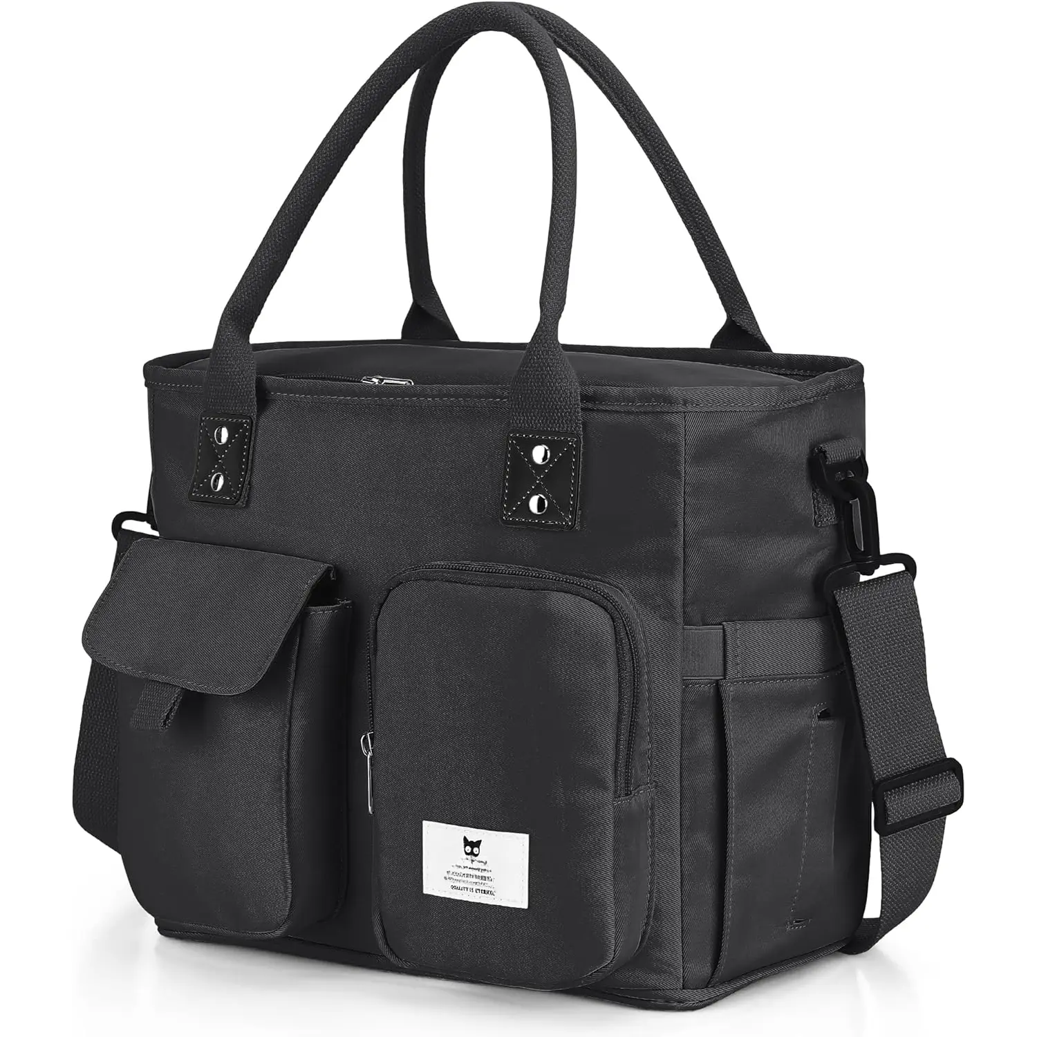 Large Insulated Lunch Bag for Women Men, Leakproof Lunch Box for Adults, Wide Opening Lunch Tote Bag with  Strap,  Lunch Cooler Bag for Work, Picnic, Black