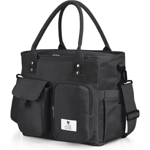 Large Insulated Lunch Bag for Women Men, Leakproof Lunch Box for Adults, Wide Opening Lunch Tote Bag with  Strap,  Lunch Cooler Bag for Work, Picnic, Black