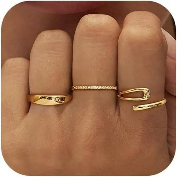 NECOCY Women's Gold Tone Textured Stackable Rings, Modern Fashion Jewelry Ring Set, Gift for Her, Minimalist, Gold Rings, Jewelry Stack