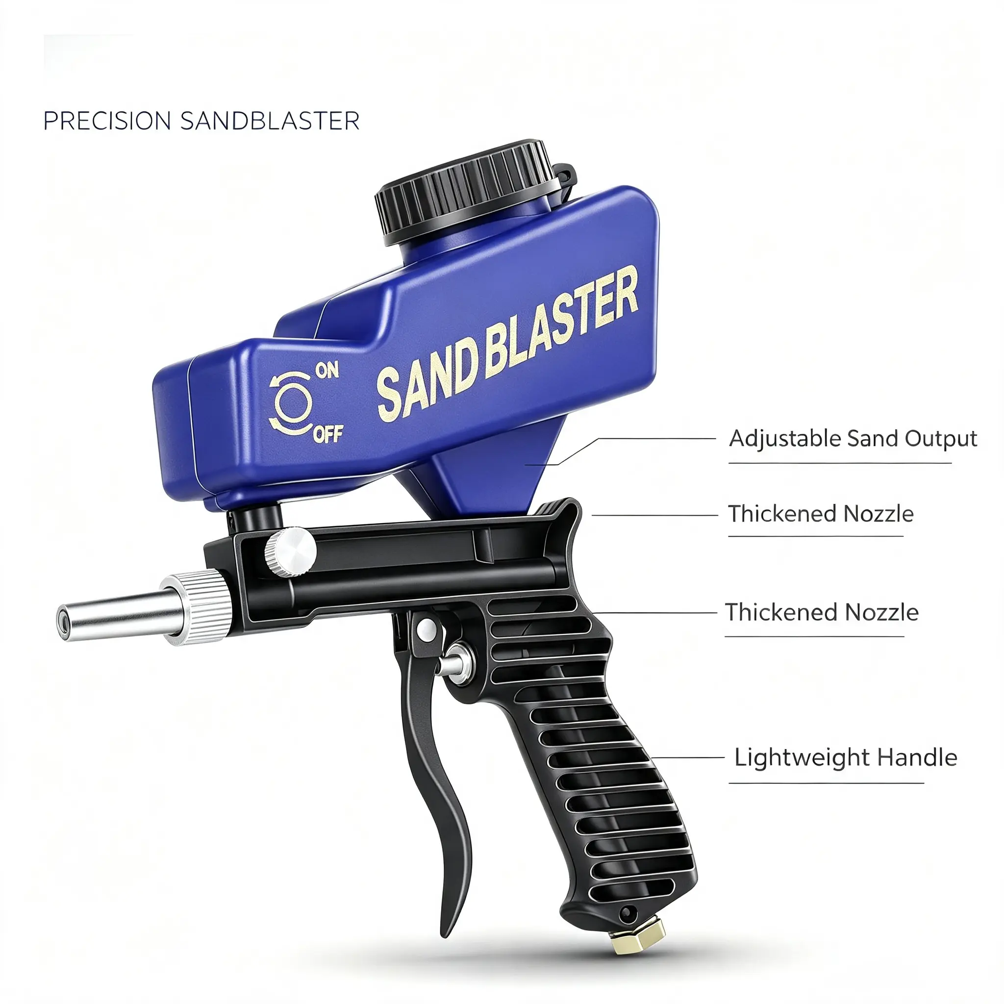 Sand Blaster Gun Kit for Air Compressor Rust Removal | Portable sandblaster, glass etching, pool tile cleaning, gravity & siphon feed, Ceramic Nozzle
