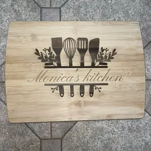 Monica's Customized Kitchen Cutting Board with Grilled Cooking Design and "Monica's Kitchen" Text - Chopping