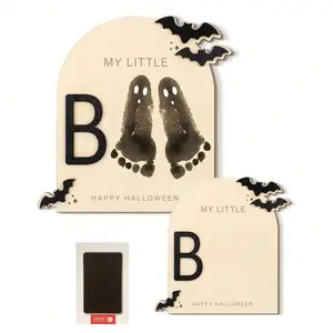Baby's First DIY Footprint Art Wooden Milestone Card, Little Boo Sign Baby Room Decor, Perfect for Baby Party & Newborn Photo Prop