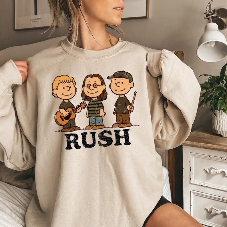 [Sale off up to 50%] Rush x Peanuts Retro SweatShirt Geddy Lee, Alex Lifeson & Neil Peart Rock Band Tee