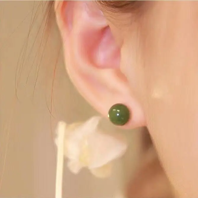 Natural Jade Stud Earrings (6mm 8mm 10mm)