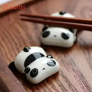 Cute Ceramic Panda Chopstick Holder Set, Creative Cartoon Design for Home & Restaurant Use, Durable Porcelain Utensil Rests
